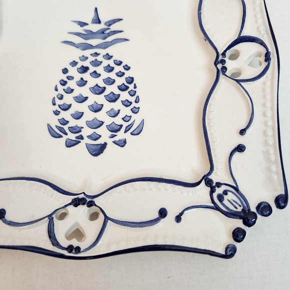 Neuwirth Pineapple square plate platter blue white perforated edge detail heart - Picture 3 of 9